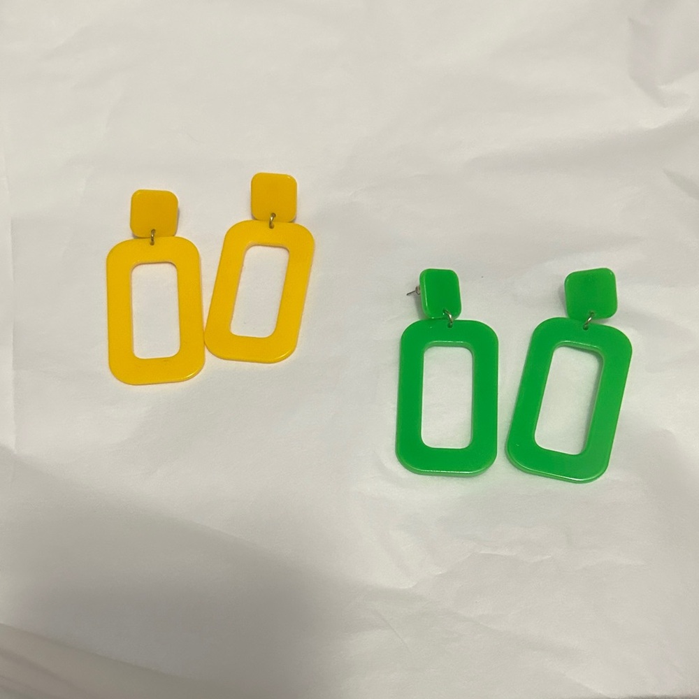 Bold Geometric Mod Acrylic Drop Earring Set - Yellow & Green
